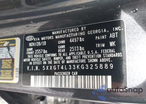 2019 Kia Optima Lx from USA, damaged, VIN 5XXGT4L33KG325889